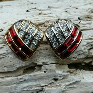 Vintage Rare Signed Sal Earrings Goldtone Swarovski Pierced Style